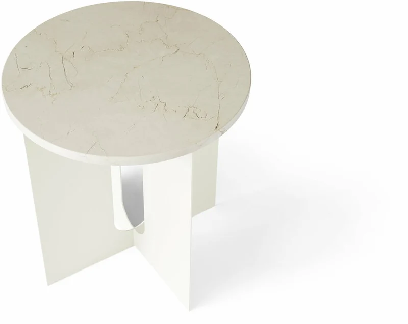 Table d'appoint en marbre sable et piètement en acier blanc 42 cm Androgyne - Audo