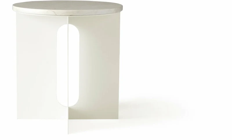 Table d'appoint en marbre sable et piètement en acier blanc 42 cm Androgyne - Audo