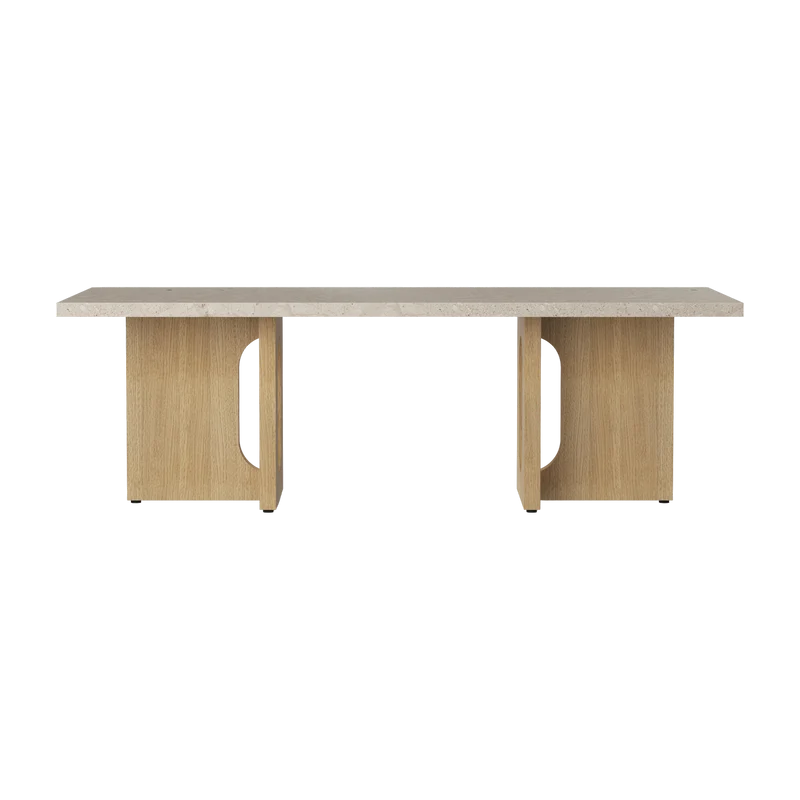 Table basse en marbre sable et piétement en chêne naturel 120 x 45 cm Androgyne lounge - Audo