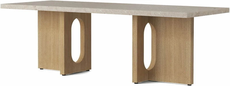 Table basse en marbre sable et piétement en chêne naturel 120 x 45 cm Androgyne lounge - Audo