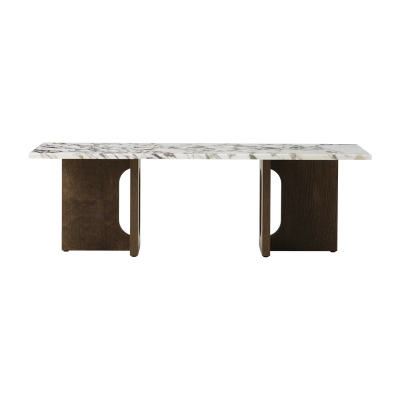 Table basse en marbre blanc et piétement en chêne teinté foncé 120 x 45 cm Androgyne lounge - Audo