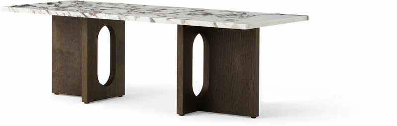 Table basse en marbre blanc et piétement en chêne teinté foncé 120 x 45 cm Androgyne lounge - Audo