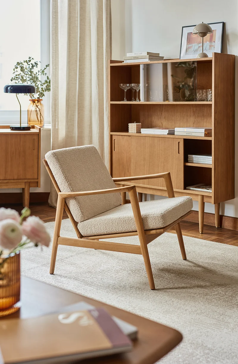Fauteuil en chêne naturel et assise en bouclette crème Stefan lounge - 366 concept