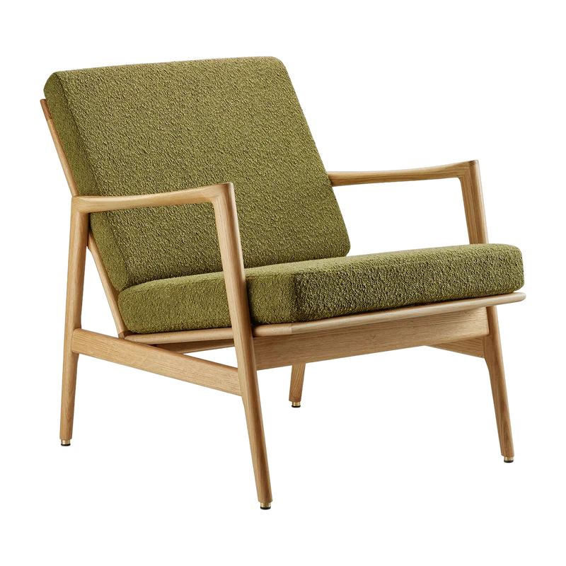 Fauteuil en chêne naturel et assise en bouclette vert Stefan lounge - 366 concept