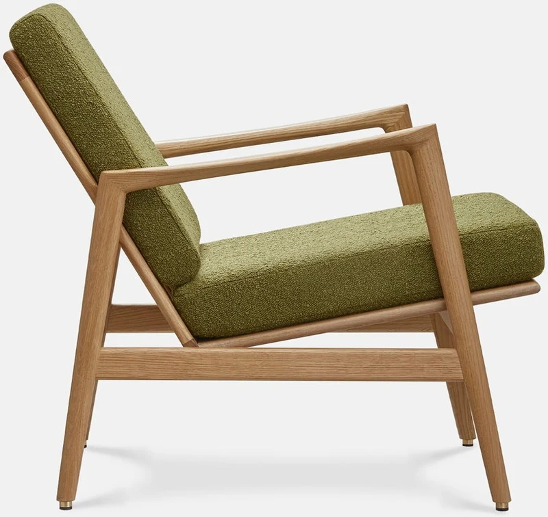 Fauteuil en chêne naturel et assise en bouclette vert Stefan lounge - 366 concept