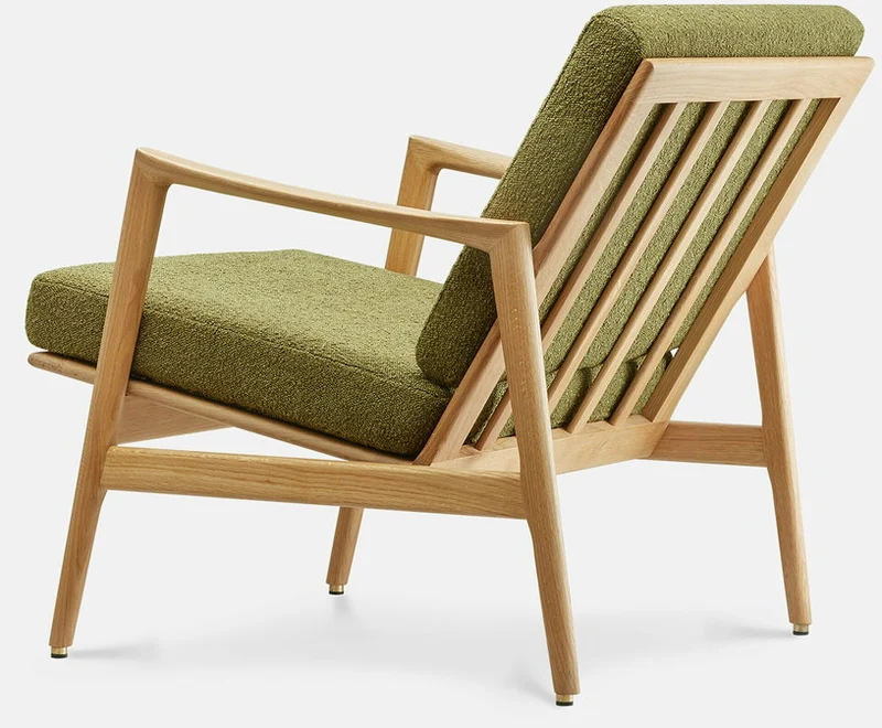 Fauteuil en chêne naturel et assise en bouclette vert Stefan lounge - 366 concept