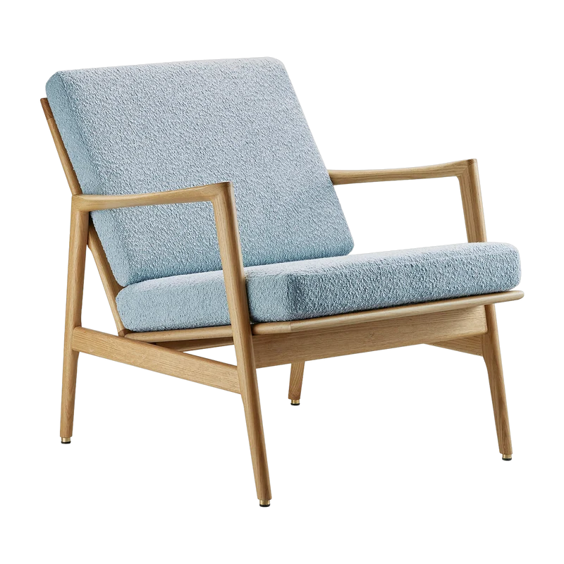 Fauteuil en chêne naturel et assise en bouclette bleu Stefan lounge - 366 concept