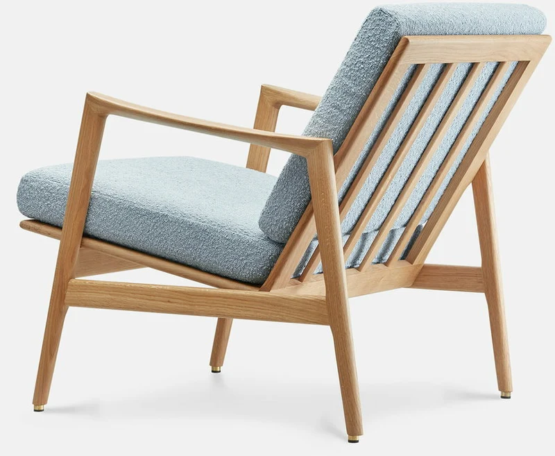 Fauteuil en chêne naturel et assise en bouclette bleu Stefan lounge - 366 concept