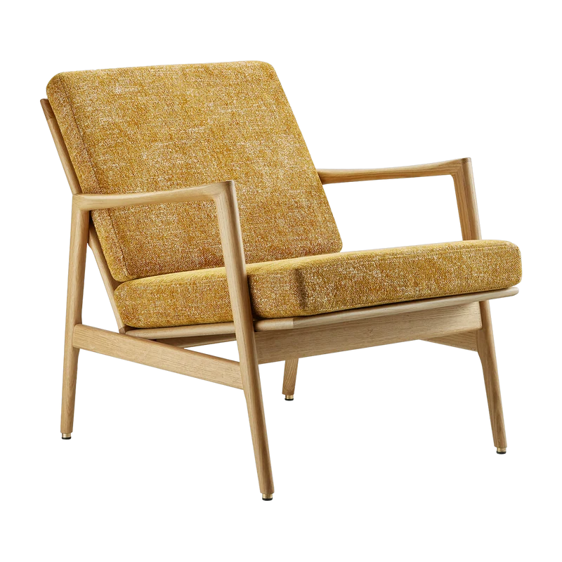 Fauteuil en chêne naturel et assise en tissu marble moutarde Stefan lounge - 366 concept