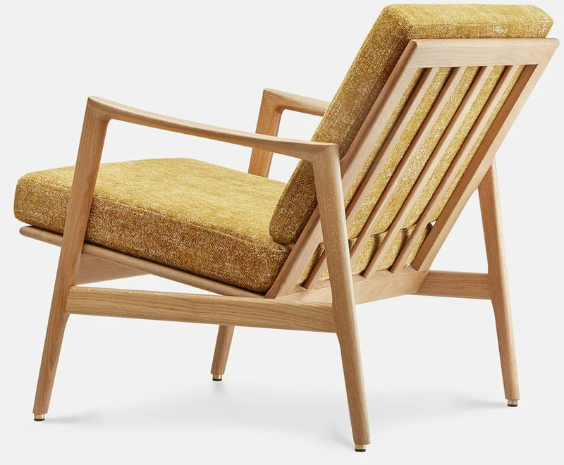 Fauteuil en chêne naturel et assise en tissu marble moutarde Stefan lounge - 366 concept