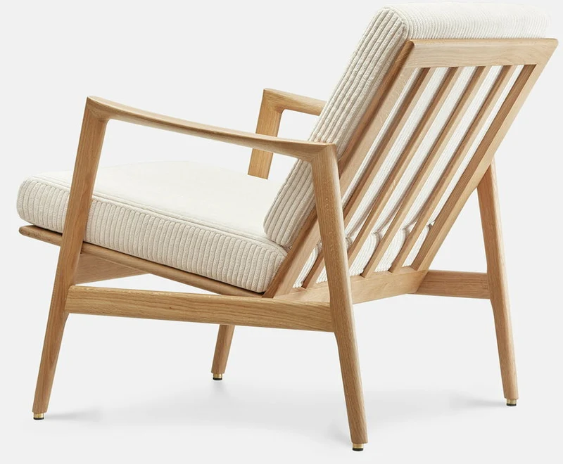 Fauteuil en chêne naturel et assise en velours crème Stefan lounge - 366 concept