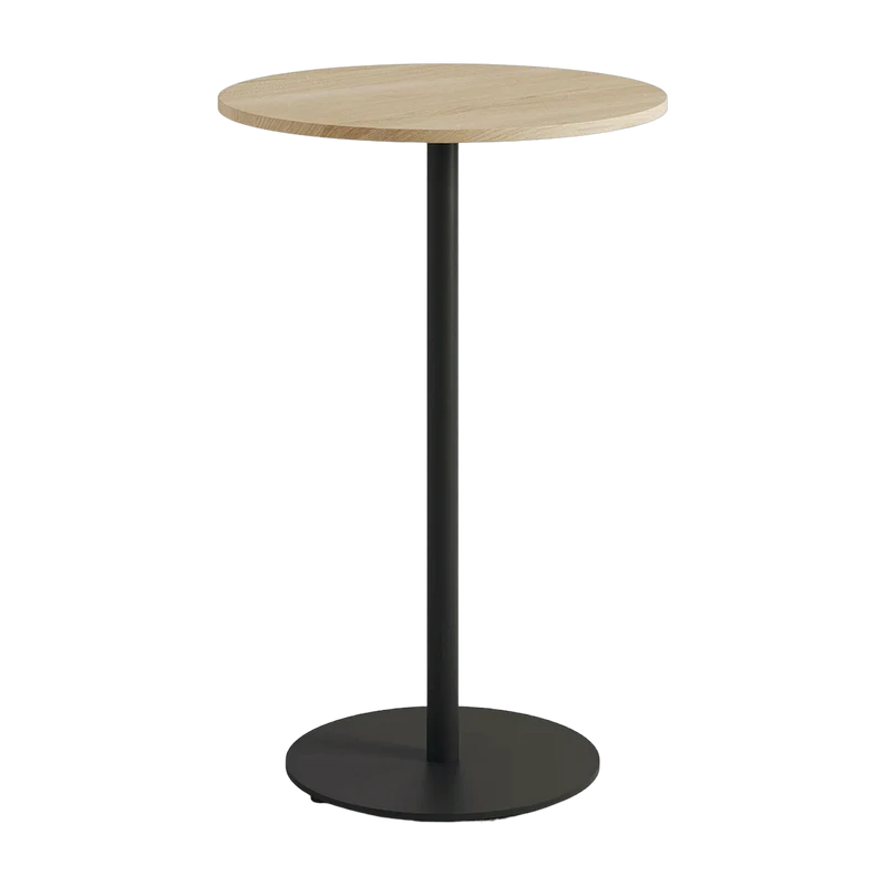 Table haute ronde en chêne et piétement en acier noir 70 x 105 cm Moka