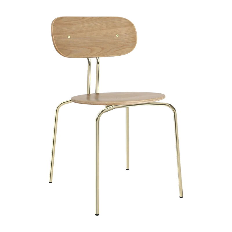 Chaise empilable en contreplaqué chêne et acier doré Curious - UMAGE