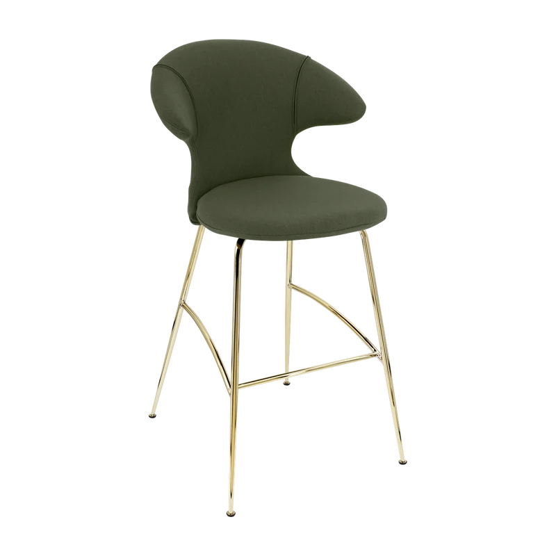 Chaise de bar en tissu vert et acier laiton 75 cm Time Flies - UMAGE