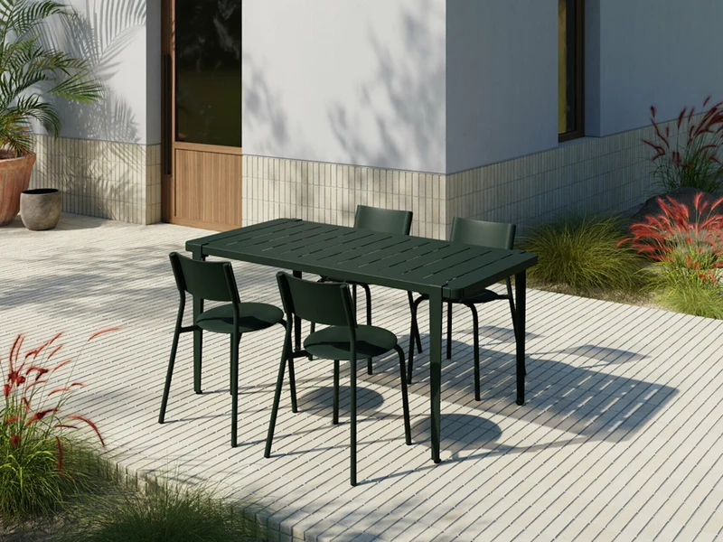 Table à manger en acier vert sapin 190 x 90 x 75 cm Midi - TIPTOE