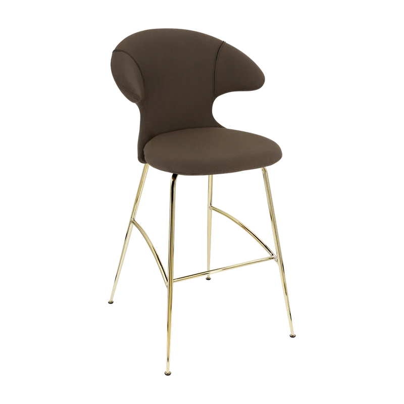 Chaise de bar en tissu mocca et acier laiton 75 Time Flies - UMAGE