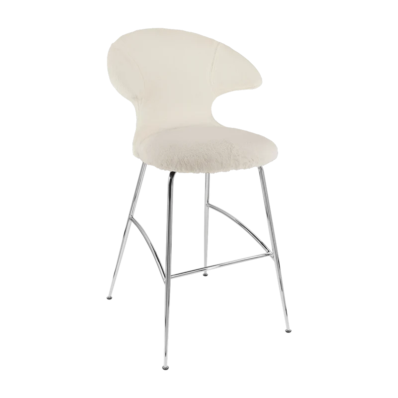 Chaise de bar en tissu blanc et acier chrome 75 cm Time Flies - UMAGE