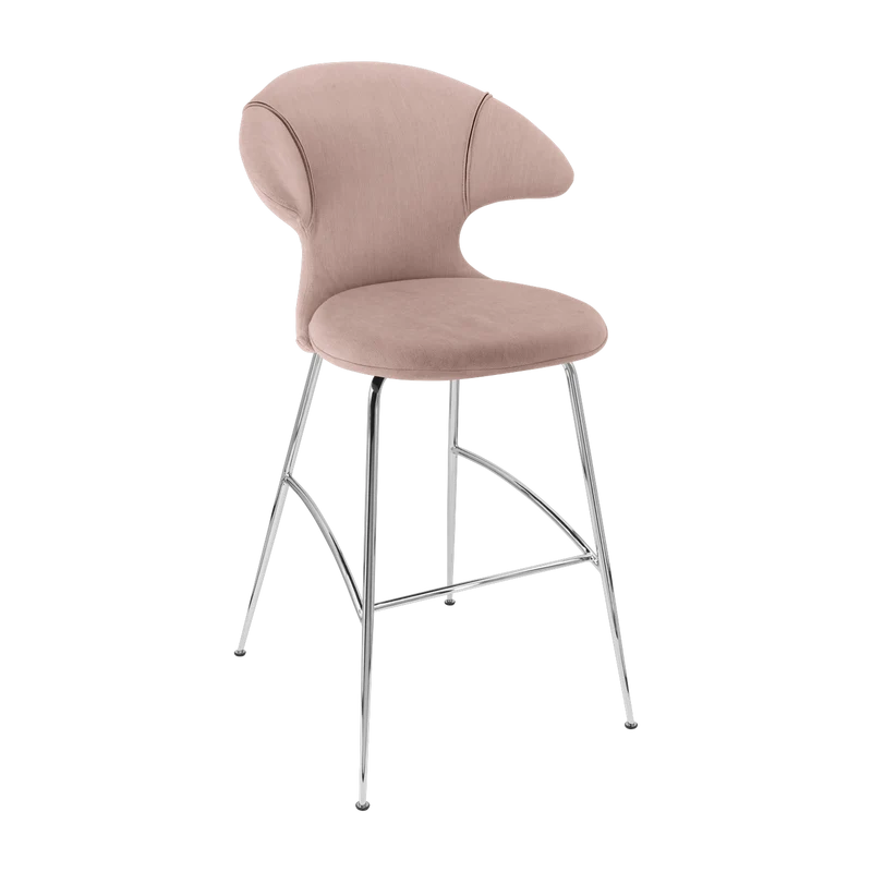 Chaise de bar en tissu rose et acier chrome 75 cm Time Flies - UMAGE