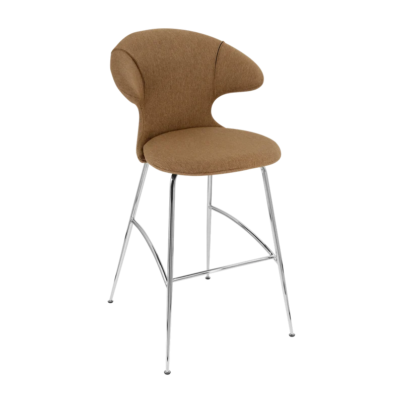 Chaise de bar en tissu marron et acier chrome 75 cm Time Flies - UMAGE