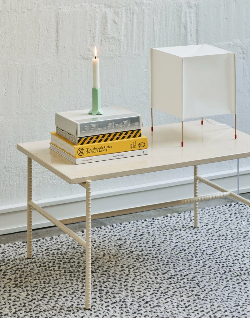 Table basse en marbre et piètement en acier beige 80 x 49 x 40 cm Rebar - Hay
