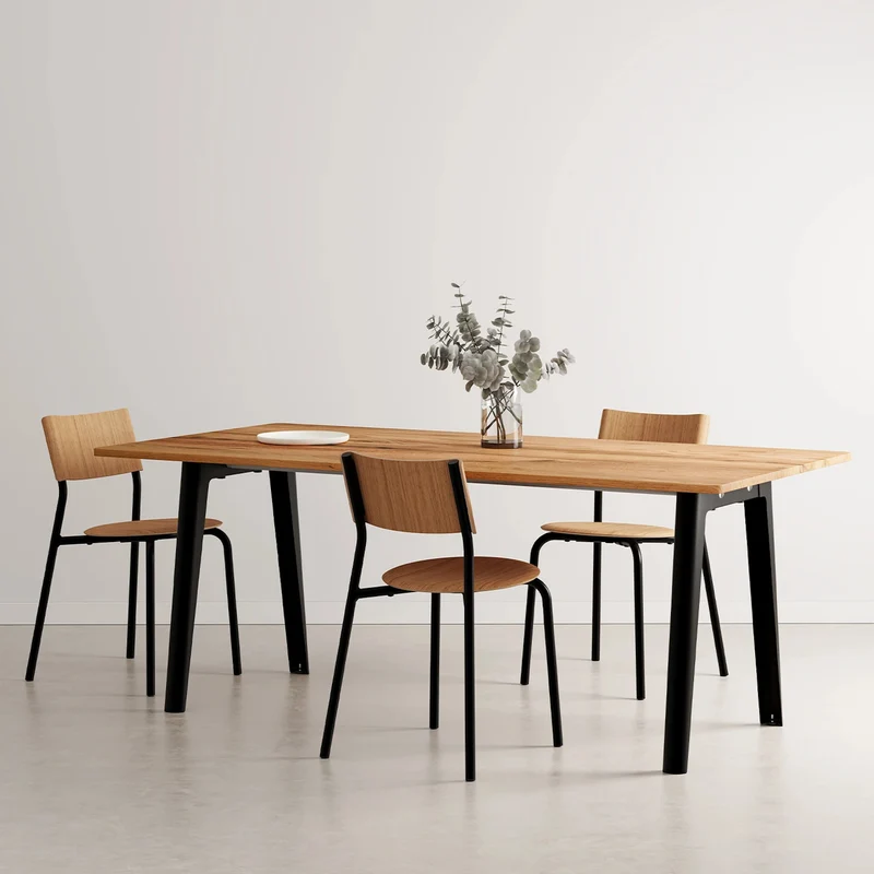 Table à manger en bois ancien et piètement en acier noir 190 x 95 x 75 cm New modern - TIPTOE