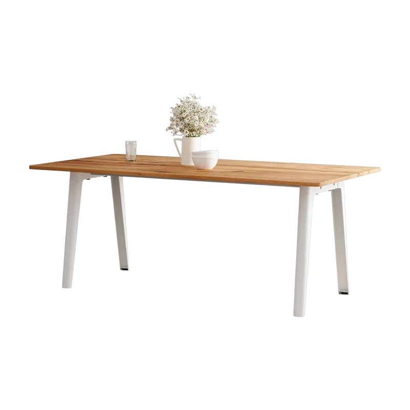 Table à manger en bois ancien et piètement en acier blanc 190 x 95 x 75 cm New modern - TIPTOE