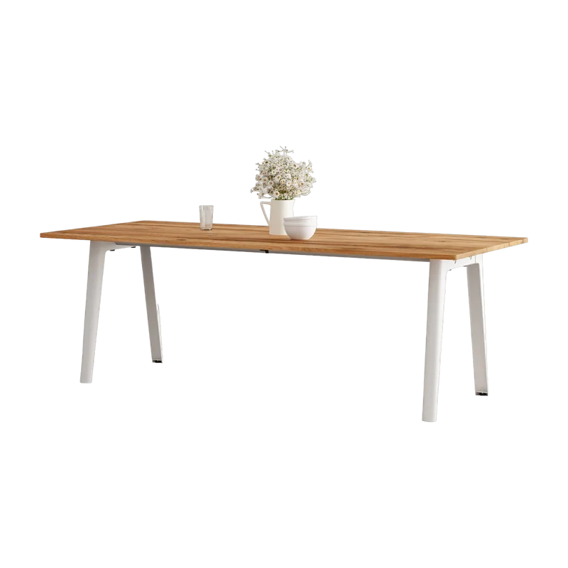 Table à manger en bois ancien et piètement en acier blanc 220 x 95 x 75 cm New modern - TIPTOE
