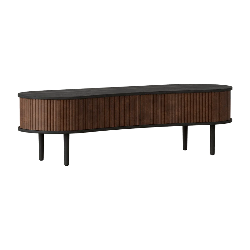Meuble télévision en chêne noir et cuir marron 40 x 140 cm Audacious - UMAGE