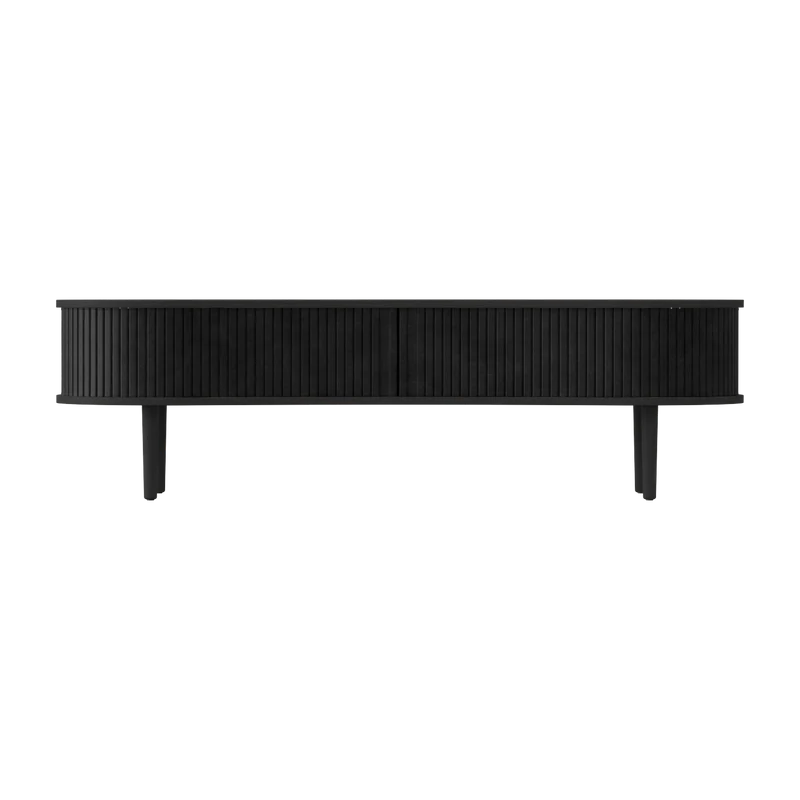 Meuble télévision en chêne noir et cuir noir 40 x 140 cm Audacious - UMAGE