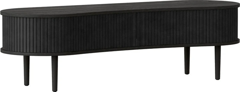 Meuble télévision en chêne noir et cuir noir 40 x 140 cm Audacious - UMAGE