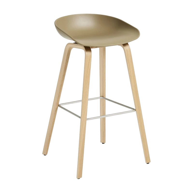 Tabouret de bar en plastique recyclé argile et pieds en chêne 75 cm AAS 32 2.0 - HAY