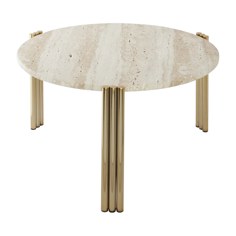 Table basse en acier doré et travertin sable 35 x 60 cm Tribus - AYTM