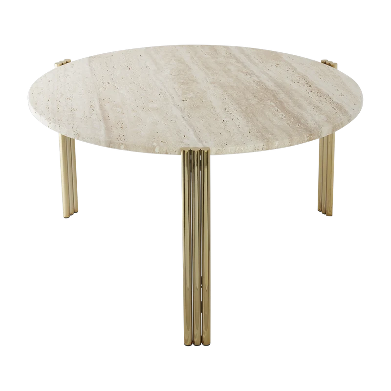 Table basse en acier doré et travertin sable 45 x 80 cm Tribus - AYTM