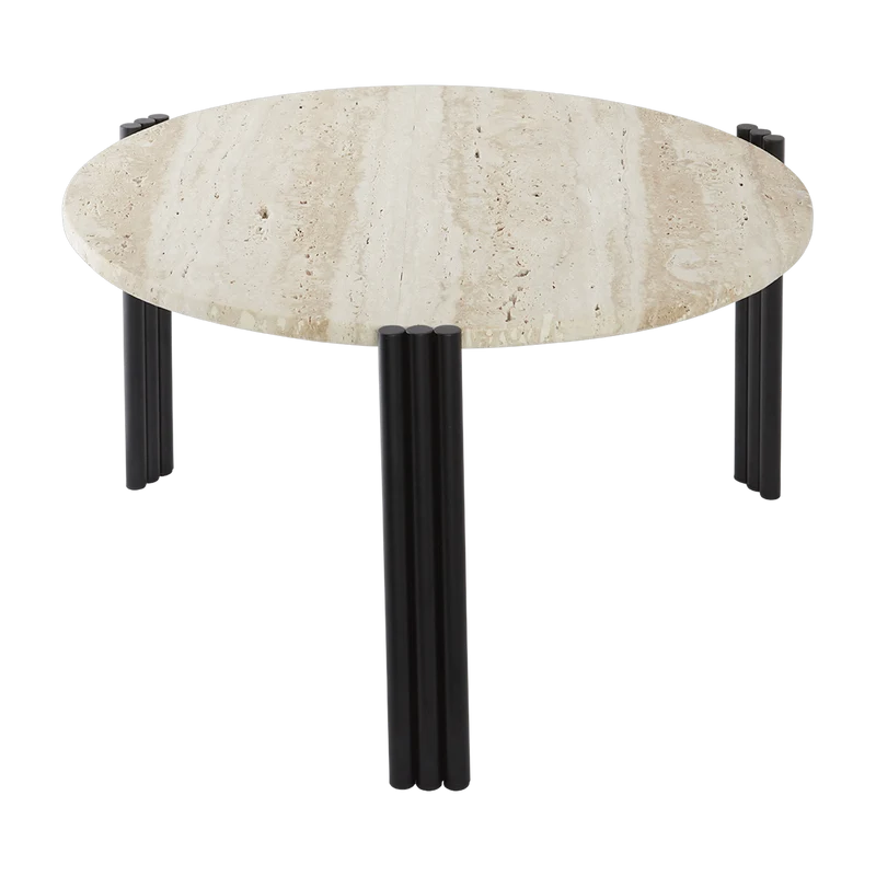 Table basse en acier noir et travertin sable 35 x 60 cm Tribus - AYTM