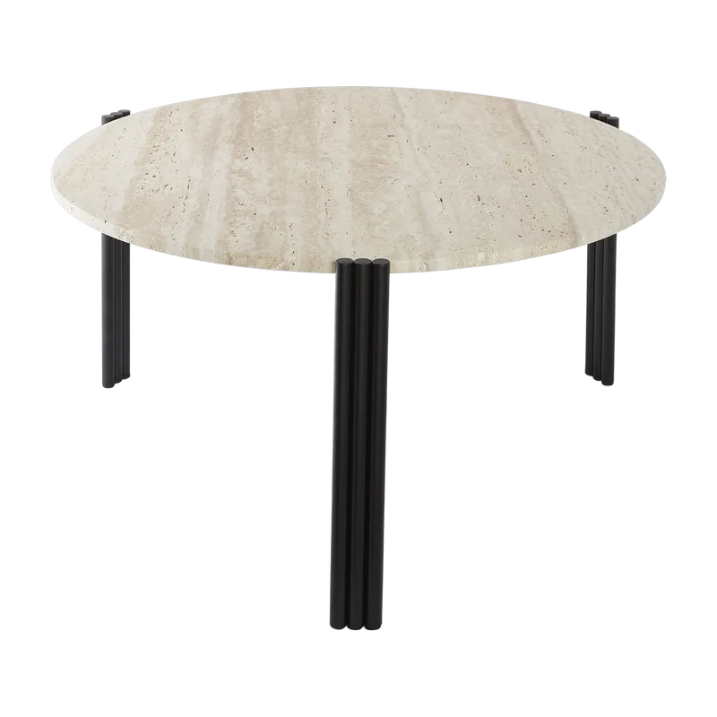 Table basse en acier noir et travertin sable 45 x 80 cm Tribus - AYTM