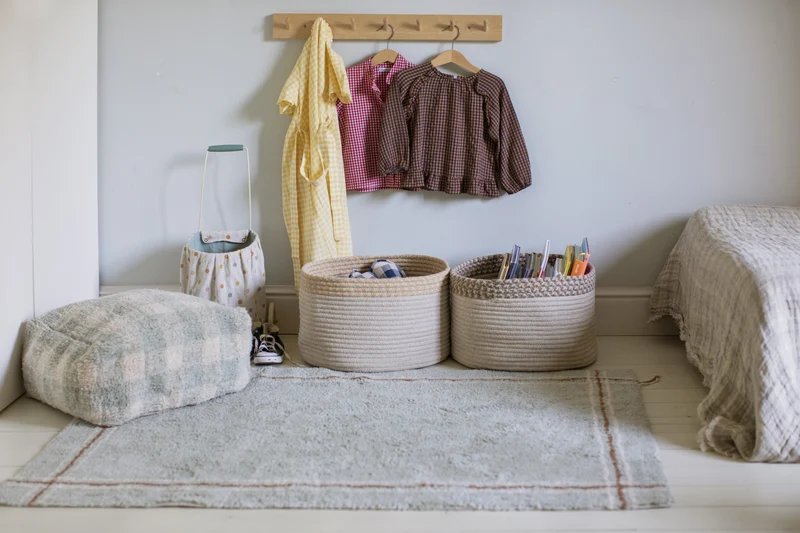 Pouf en coton bleu 40 x 20 cm Vichy - Lorena Canals