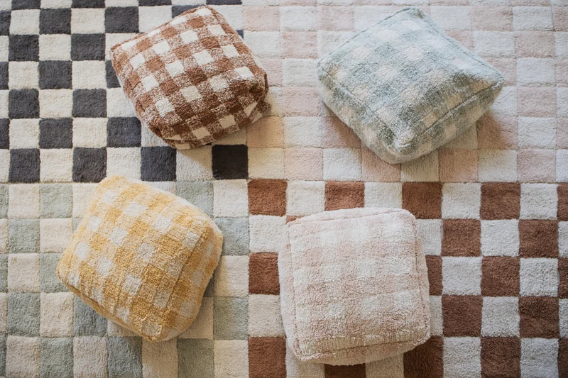 Pouf en coton bleu 40 x 20 cm Vichy - Lorena Canals