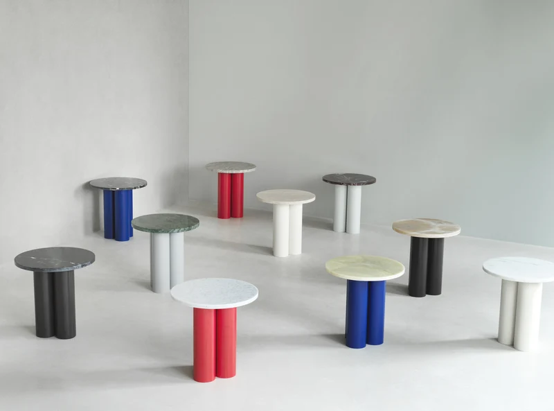 Table d'appoint grise et plateau travertine silver 40 x 40 cm Dit - Normann Copenhagen