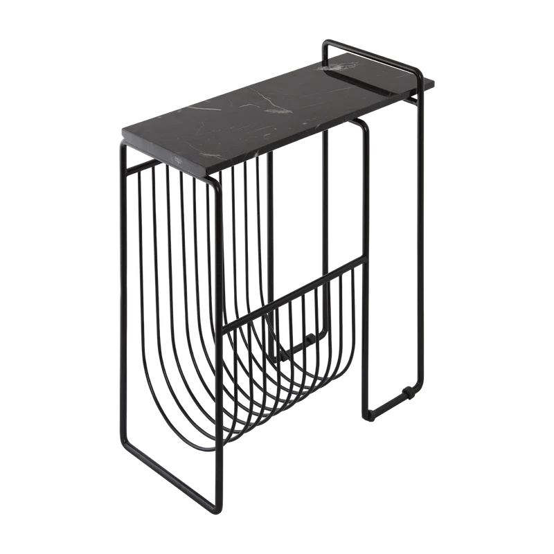 Table d'appoint en marbre avec porte revues en acier noir Sino - AYTM