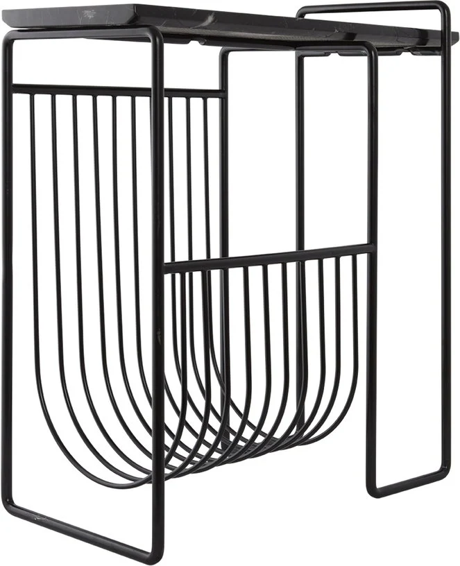 Table d'appoint en marbre avec porte revues en acier noir Sino - AYTM