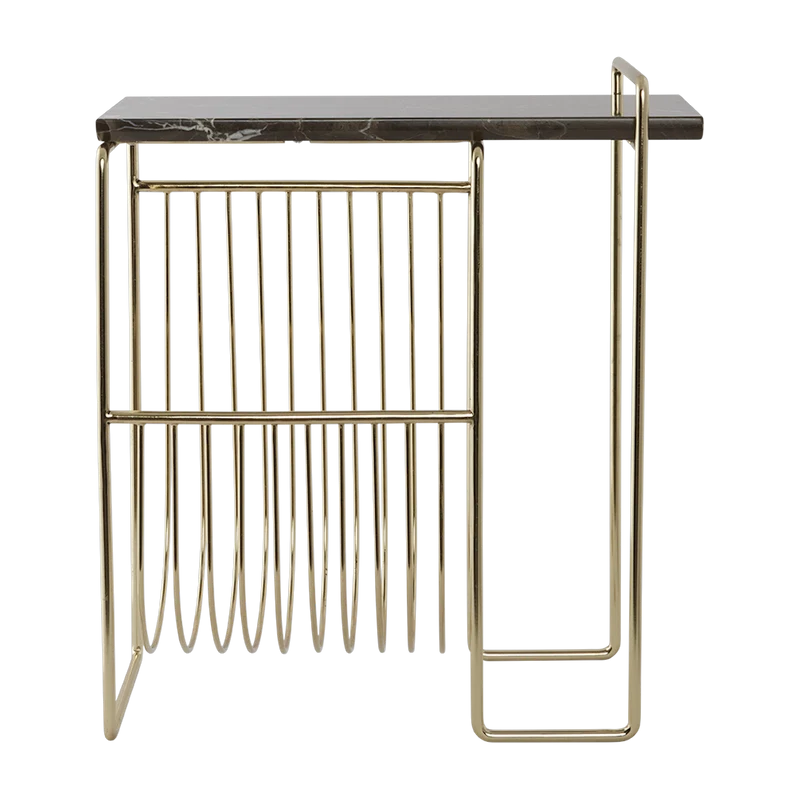 Table d'appoint en marbre noir avec porte revues en acier doré Sino - AYTM