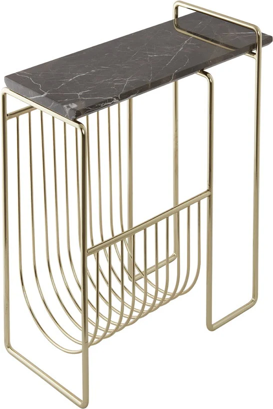 Table d'appoint en marbre noir avec porte revues en acier doré Sino - AYTM