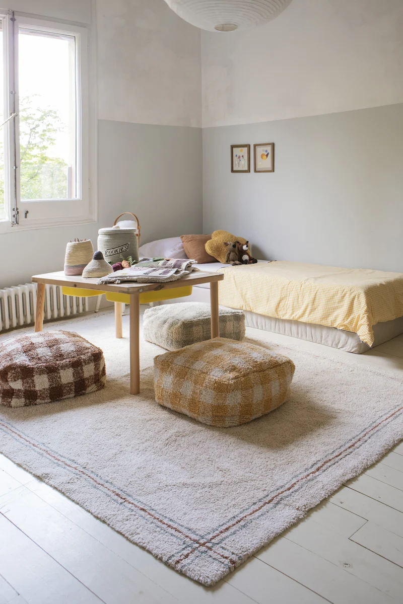 Pouf en coton jaune 40 x 20 cm Vichy - Lorena Canals
