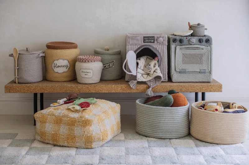 Pouf en coton jaune 40 x 20 cm Vichy - Lorena Canals
