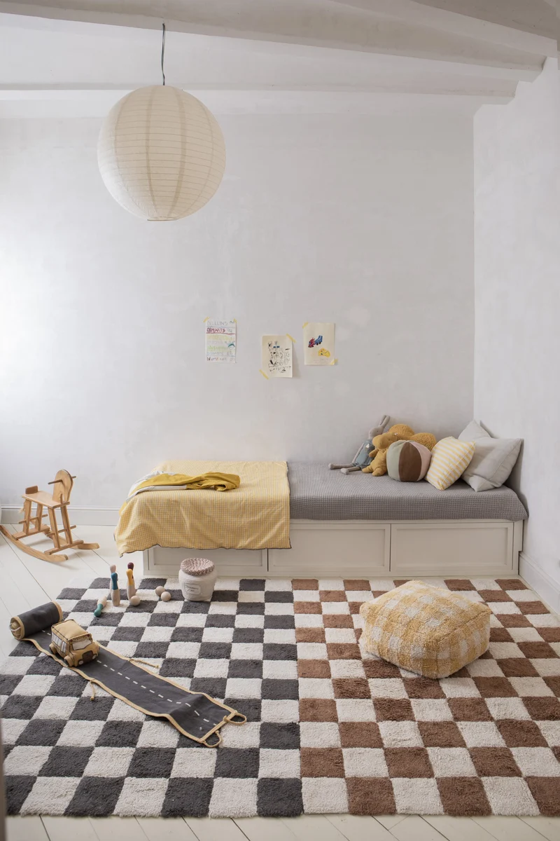 Pouf en coton jaune 40 x 20 cm Vichy - Lorena Canals