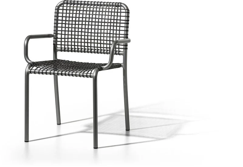Chaise avec accoudoirs en aluminium et tressage gris Allu 224 I- Gervasoni