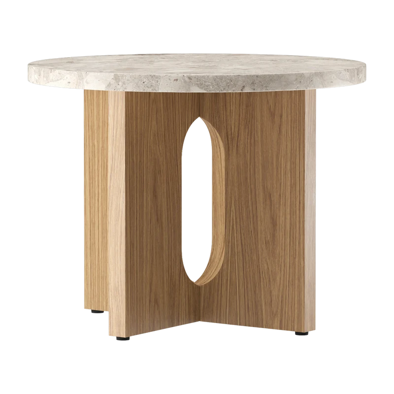 Table d'appoint en chêne et marbre kunis breccia 40 x 50 cm Androgyne - Audo