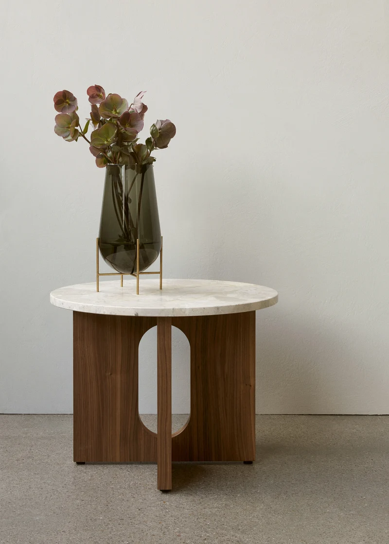Table d'appoint en noyer et marbre kunis breccia 40 x 50 cm Androgyne - Audo